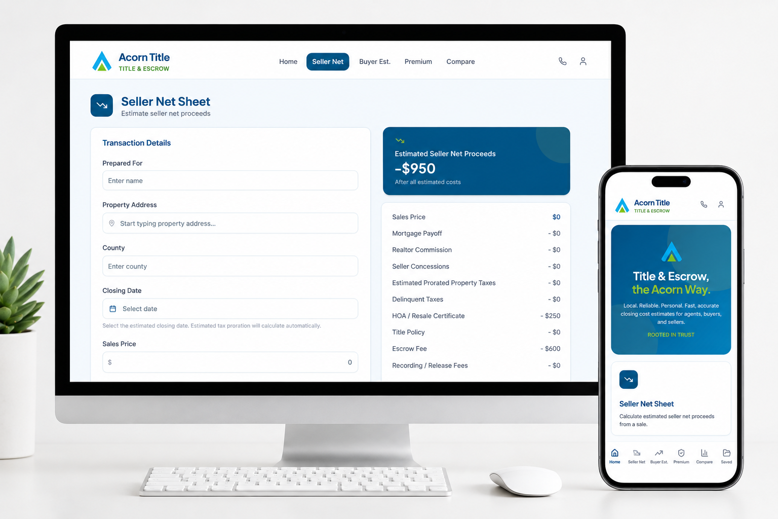 The Acorn app shown on desktop and mobile